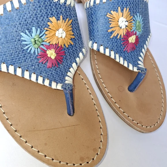Jack Rogers 8 Embroidered Womens Sandals with Floral Design Leather Trim - Picture 3 of 5